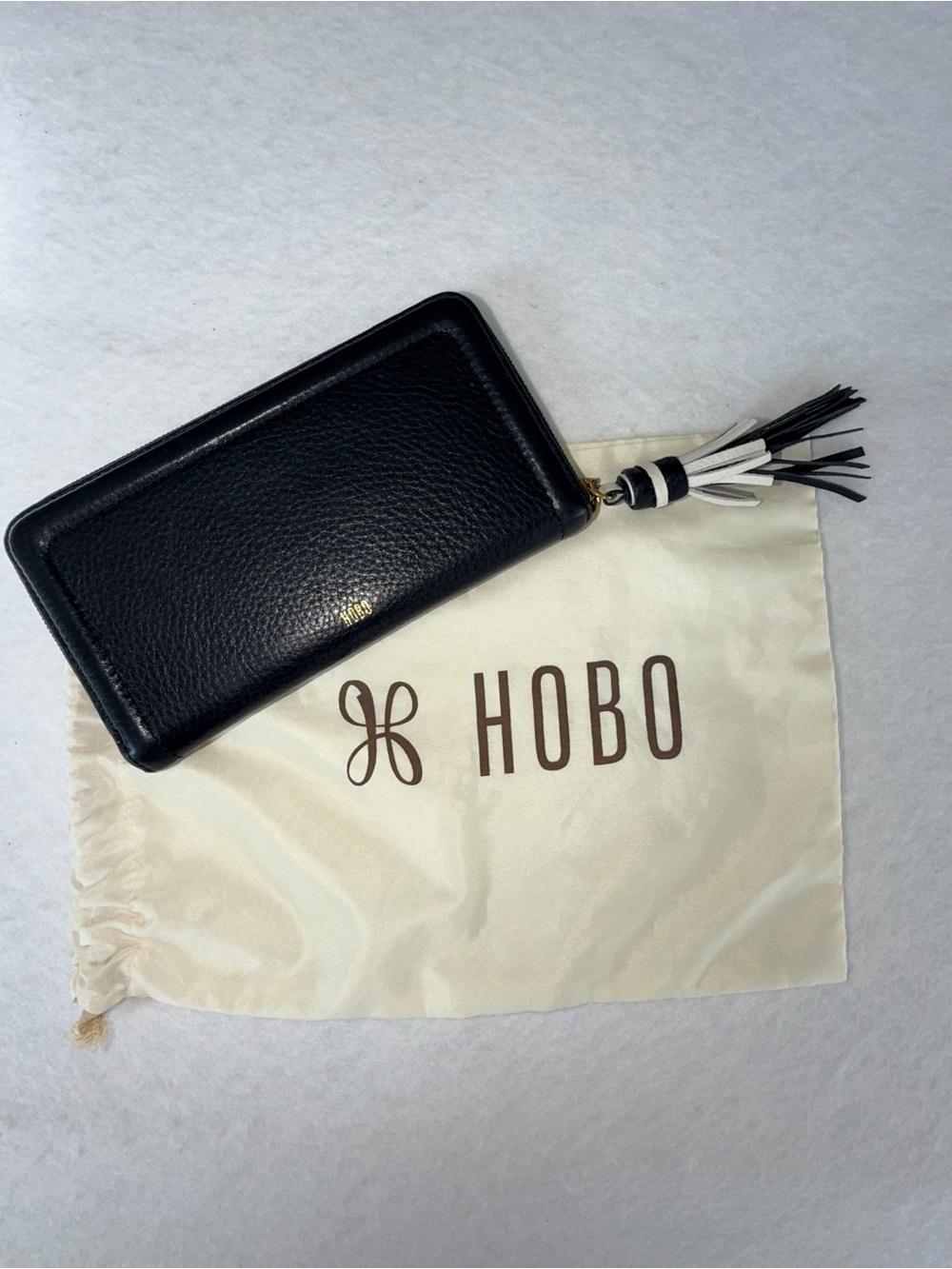 Like New Nila HOBO Black Leather Zip Wallet with Black and Cream Tassel - Picture 2 of 11